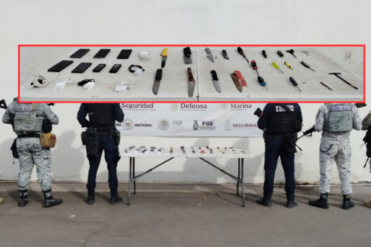 Revisión sorpresa en el penal de Aguaruto revela celulares, cargadores y armas hechizas; fuerzas federales y estatales aseguran módulos en Culiacán