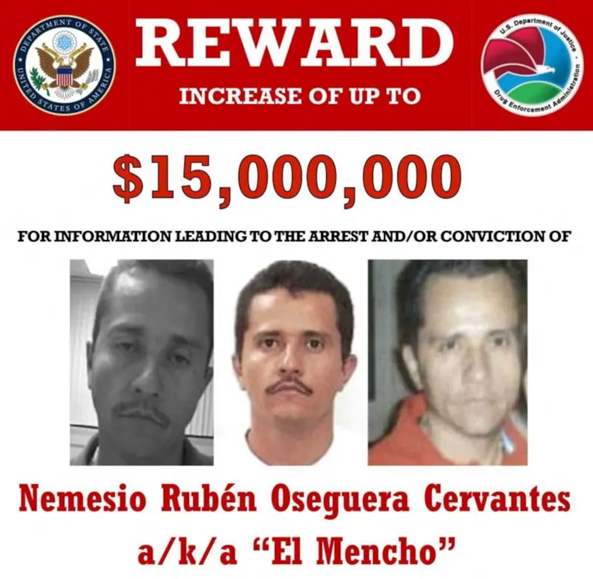 Autoridades ofrecían hasta 15 millones de dólares (aproximadamente 255 millones de pesos) por información que permitiera capturar al líder del CJNG. /Reuters