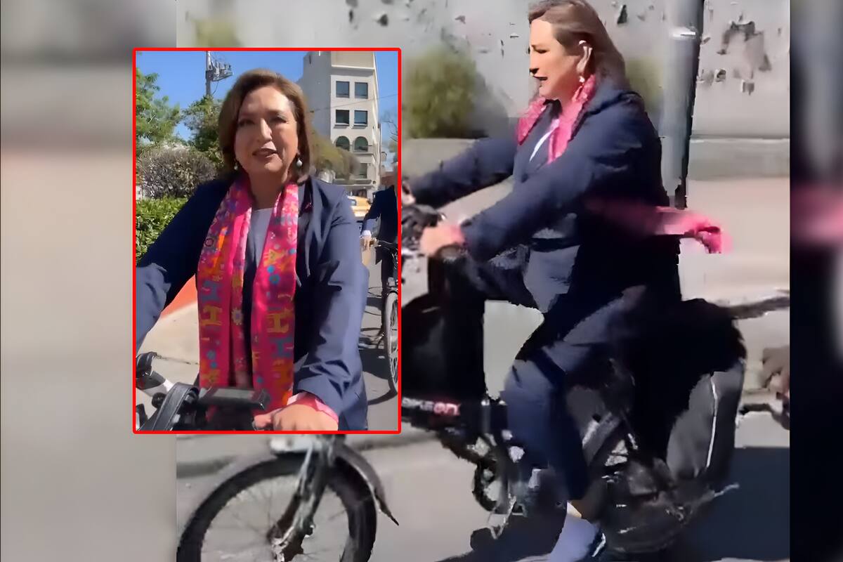 Xóchitl Gálvez llega al INE en bicicleta para registrarse como candidata a la presidencia