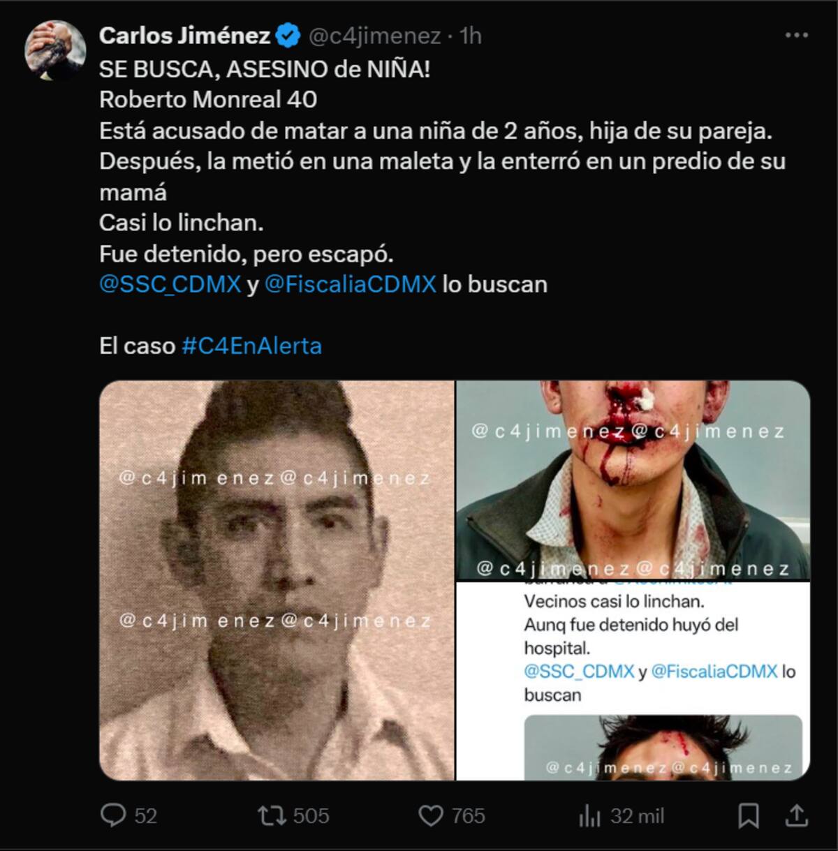 Roberto estuvo a punto de ser linchado tras matar a una niña de 2 años y enterrarla en una maleta; dijo que se atragantó con un taco.