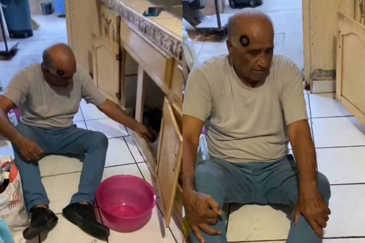 Abuelo intenta reparar su lavatrastes pero se vuelve viral por este gracioso descuido (VIDEO)