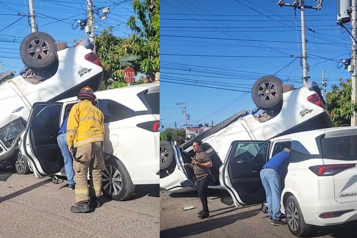 Volcadura en bulevar Ramírez deja dos lesionados y daños materiales