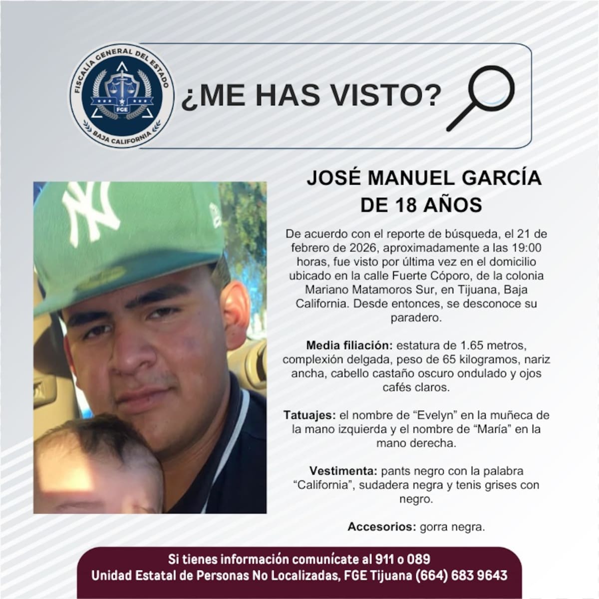 Fue visto por última vez el 21 de febrero de 2026.