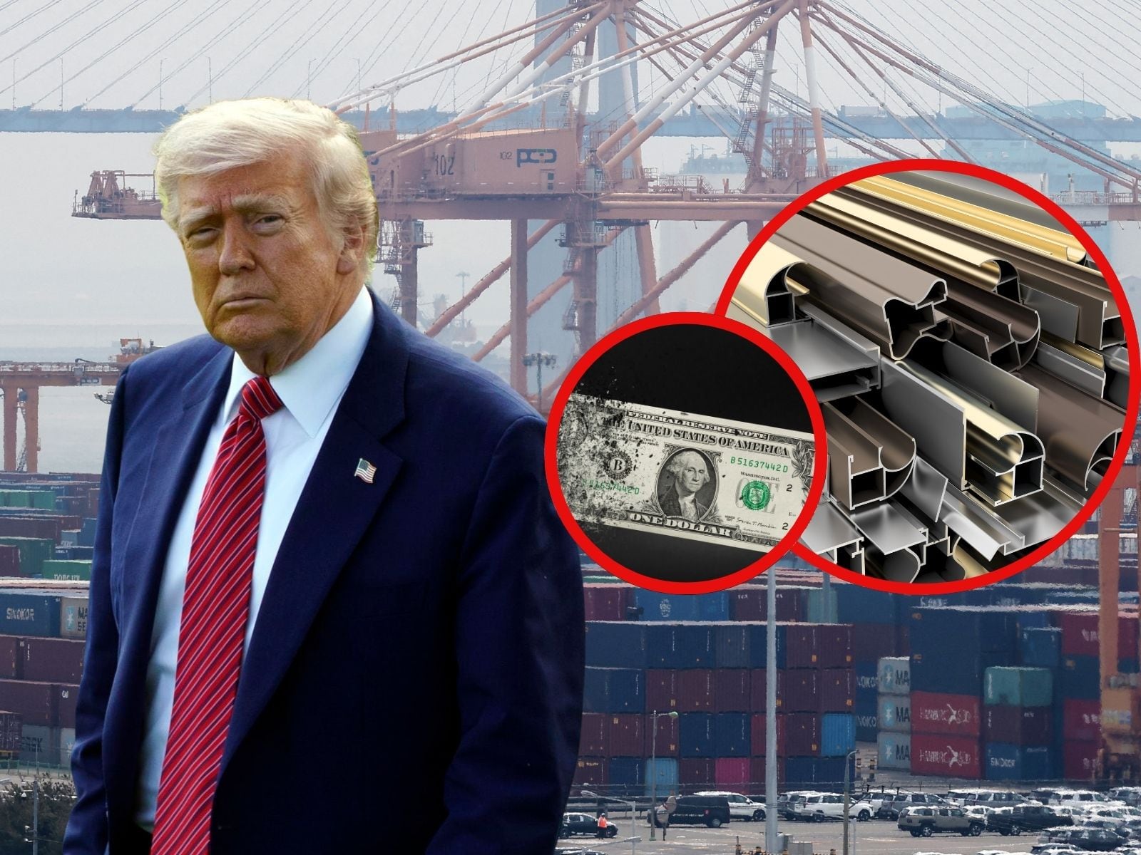 Precios del aluminio y acero se disparan en Estados Unidos tras nuevos aranceles de Trump; acciones asiáticas caen. | Crédito: EFE/REUTERS/Canva