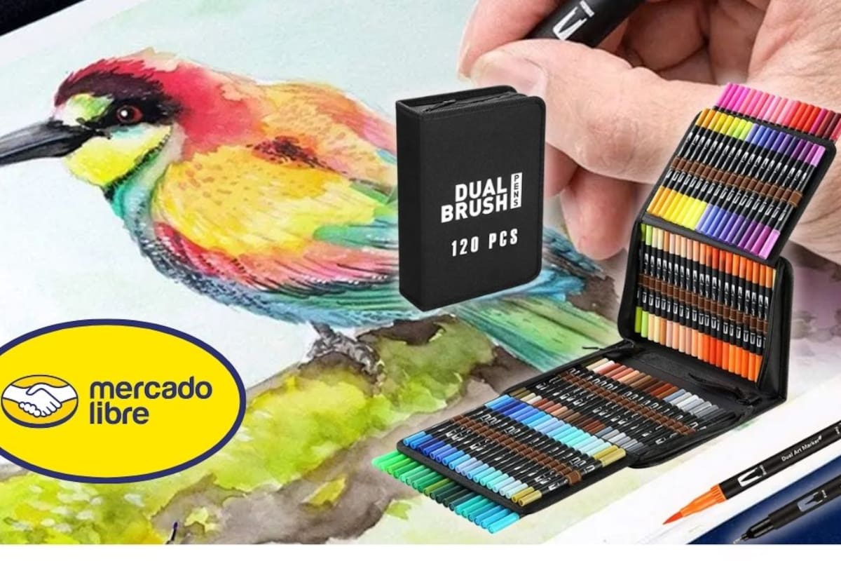 Paquete de 120 plumones de doble punta baja a $257.77 pesos en Mercado Libre tras aplicar 50% de descuento