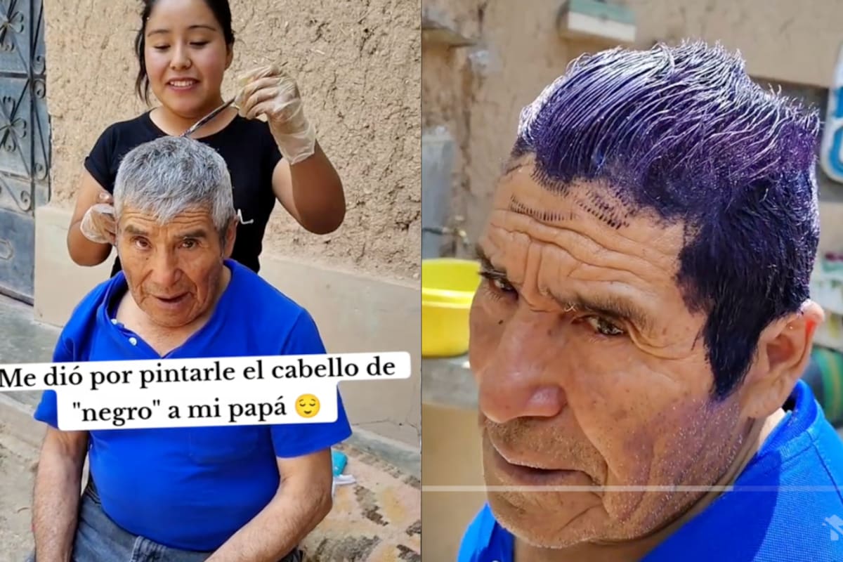 Intenta ocultar las canas de su papá, ¡pero termina tiñéndole el cabello de morado por error! (VIDEO)
