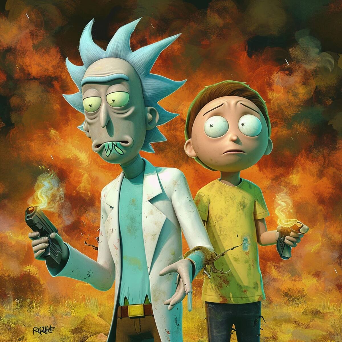 Morty, el nieto tímido, lleva su clásica camisa amarilla en una imagen que refleja sus expresiones únicas.