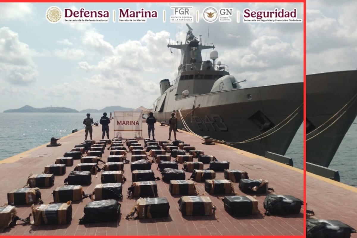 Harfuch anuncia aseguramiento de más de mil 300 kilos de cocaína en costas de Guerrero por parte de la Marina
