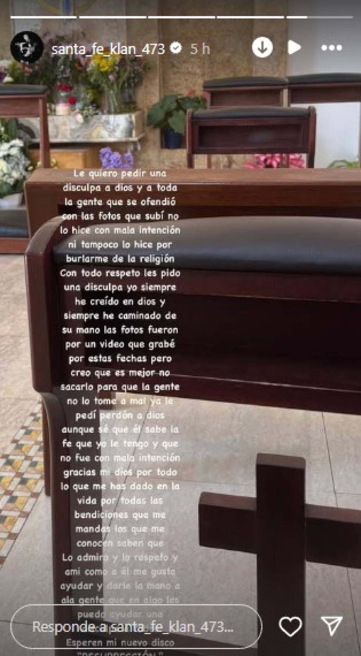 Santa Fe Klan se disculpa con Dios / Instagram @santa_fe_klan_473