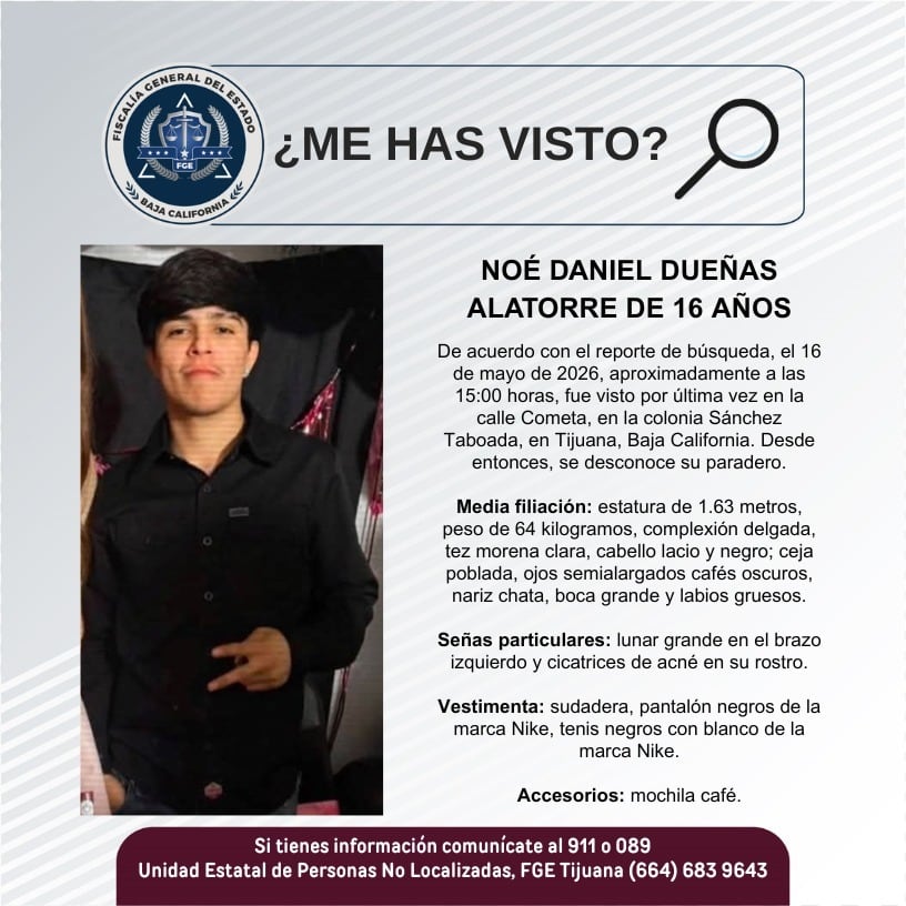 Fue visto por última vez el 16 de mayo de 2026.