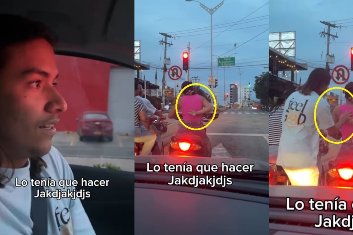Atrapado en el tráfico y en la comezón: Conductor se baja a rascar la espalda a motociclista desesperada
