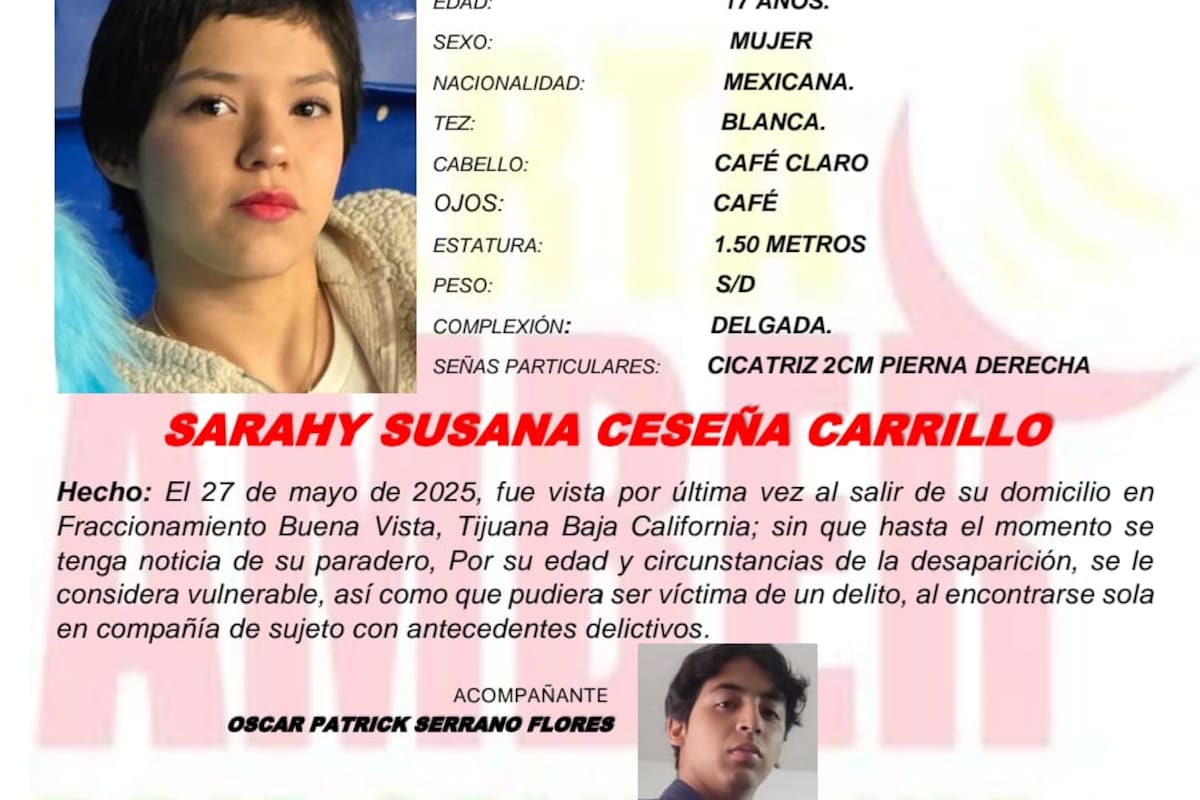 Alerta Amber Baja California Sarahy Susana Ceseña Carrillo