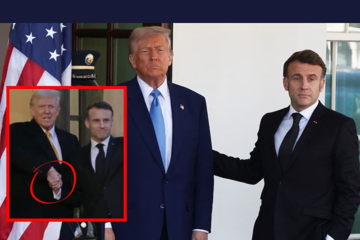 Trump da incómodo apretón de manos a Macron, quien viajó a EU para pedirle que no sea “débil” ante Putin (VIDEO)