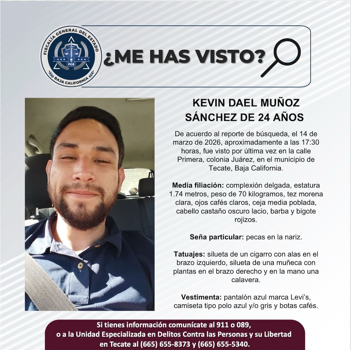 Fue visto por última vez el 14 de marzo de 2026.