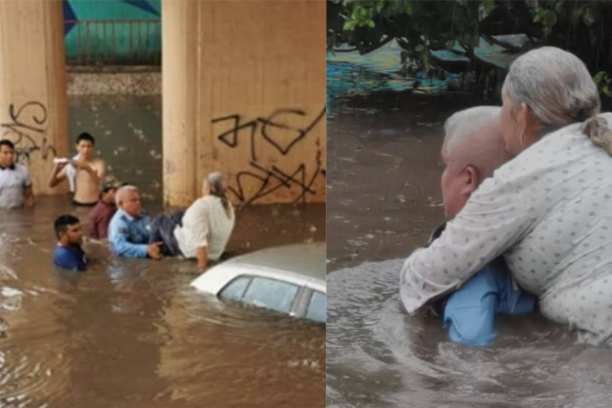 Rescatan a señora que quedó atrapada en su vehículo tras lluvia en Obregón