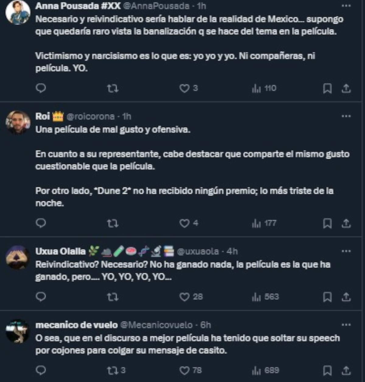 Critican el discurso de Karla Sofía Gascón / Cuenta de X: @fotogramas_es