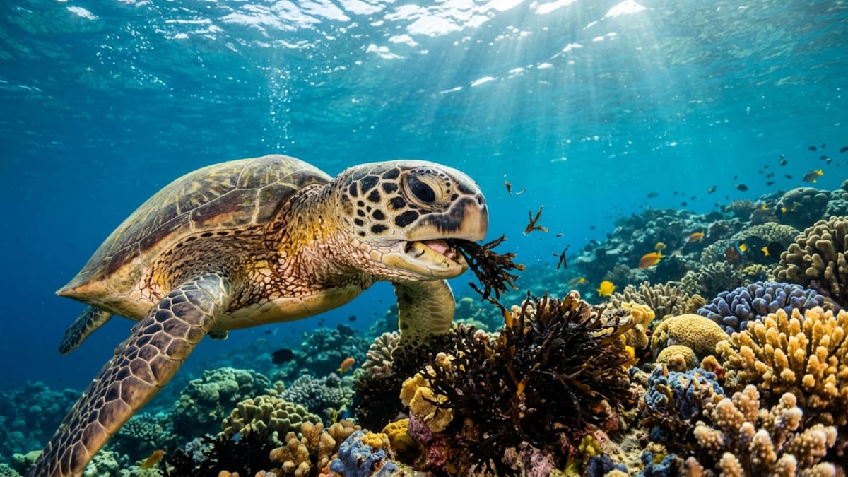 Tortugas marinas verdes redujeron hasta 25% de alga invasora en arrecifes de Hawái y científicos advirtieron que su migración podría expandir la especie en más de 101 kilómetros cuadrados del ecosistema coralino del Pacífico