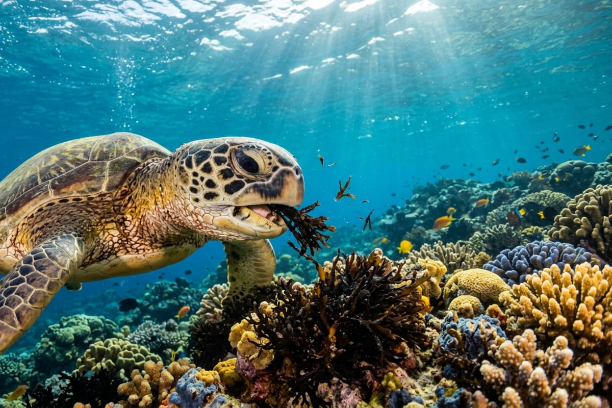 Tortugas marinas verdes redujeron hasta 25% de alga invasora en arrecifes de Hawái y científicos advirtieron que su migración podría expandir la especie en más de 101 kilómetros cuadrados del ecosistema coralino del Pacífico