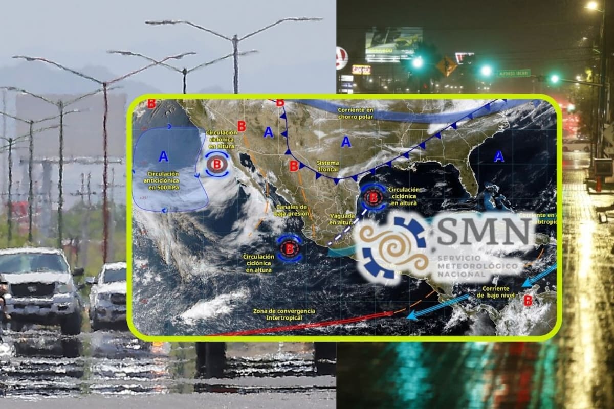 Canal de baja presión y vaguada ‘azotarán’ estas ciudades miércoles y jueves con lluvias de hasta 50 mm, mientras calor de 45°C afectará a Sonora y vientos de 70 km/h golpearán el noreste este antes del ingreso de un nuevo frente frío, advierte el SMN