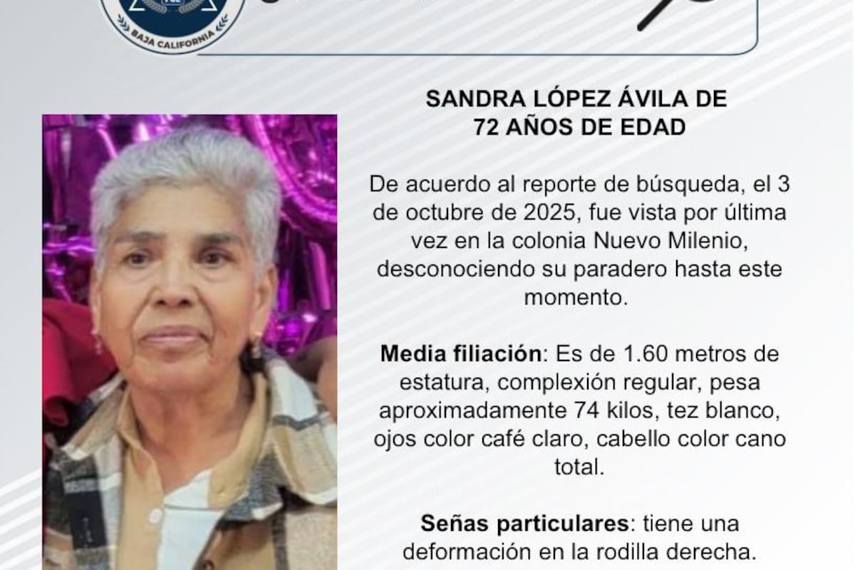 Se busca a Sandra López Ávila de 72 años