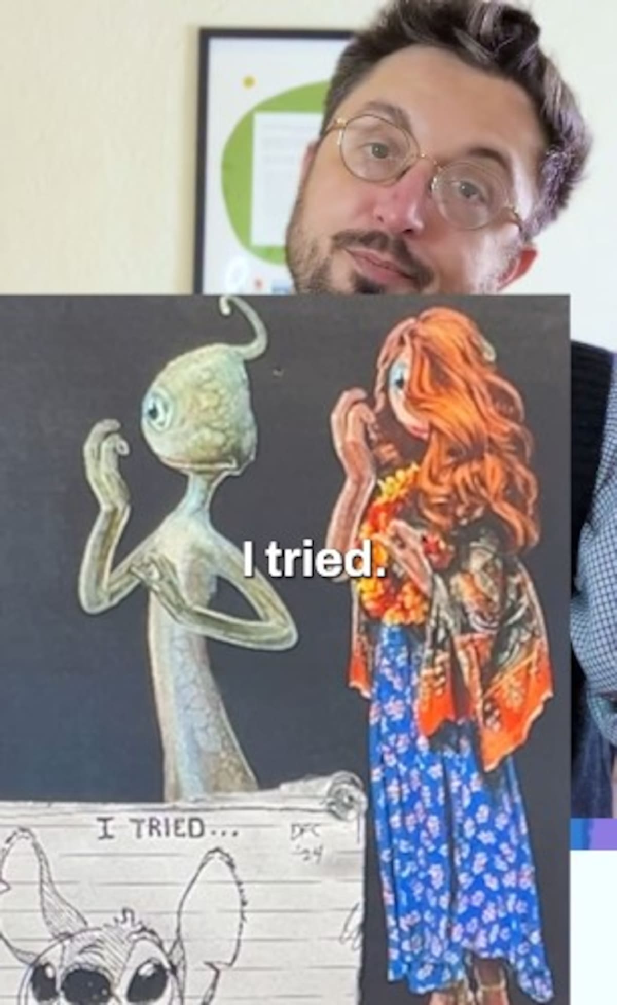 Director de "Lilo & Stitch" tenía planeado vestir al personaje de mujer / Cuenta de TikTok @marceltheshellwshoeson