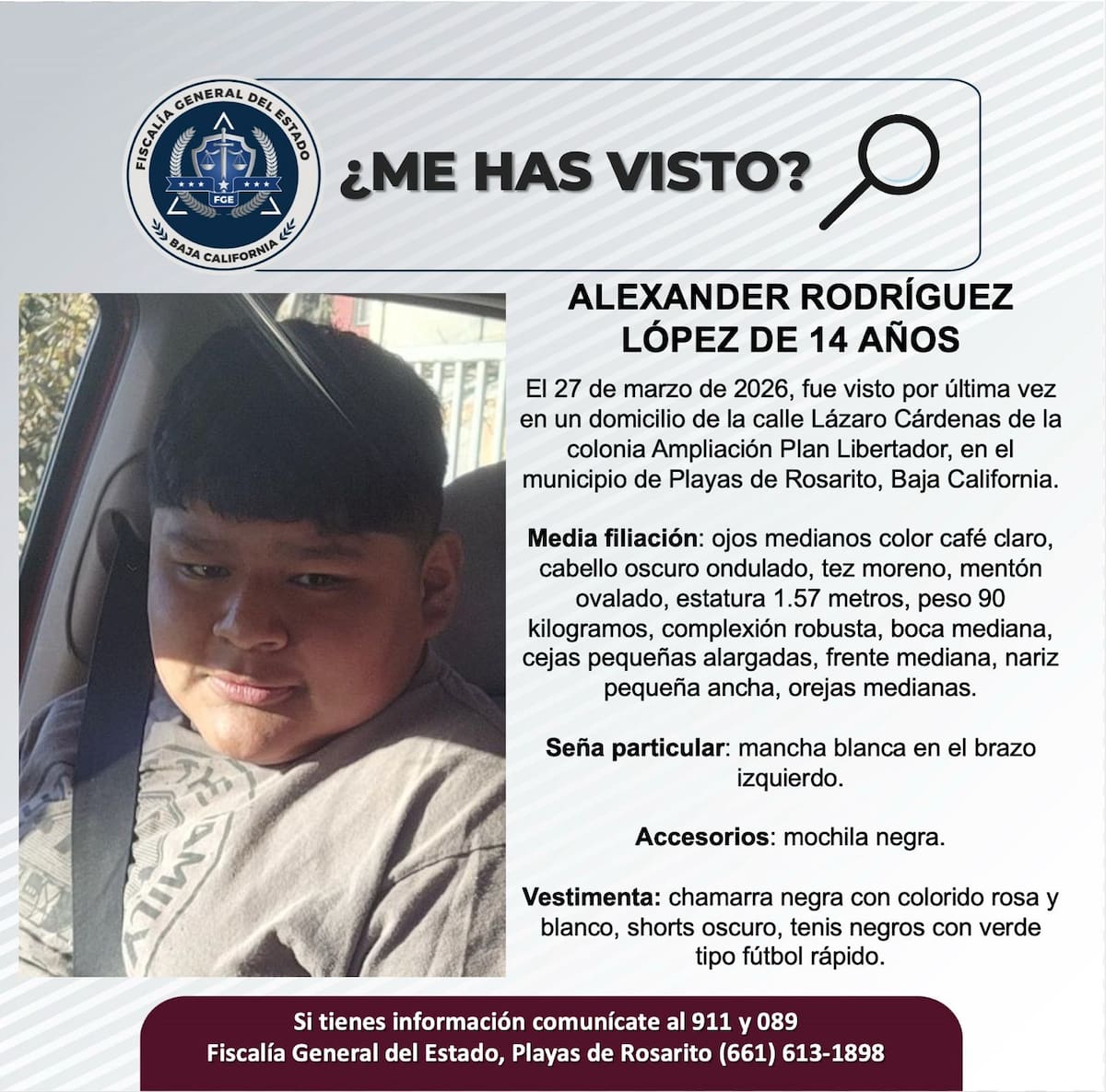 Fue visto por última vez el 27 de marzo de 2026.