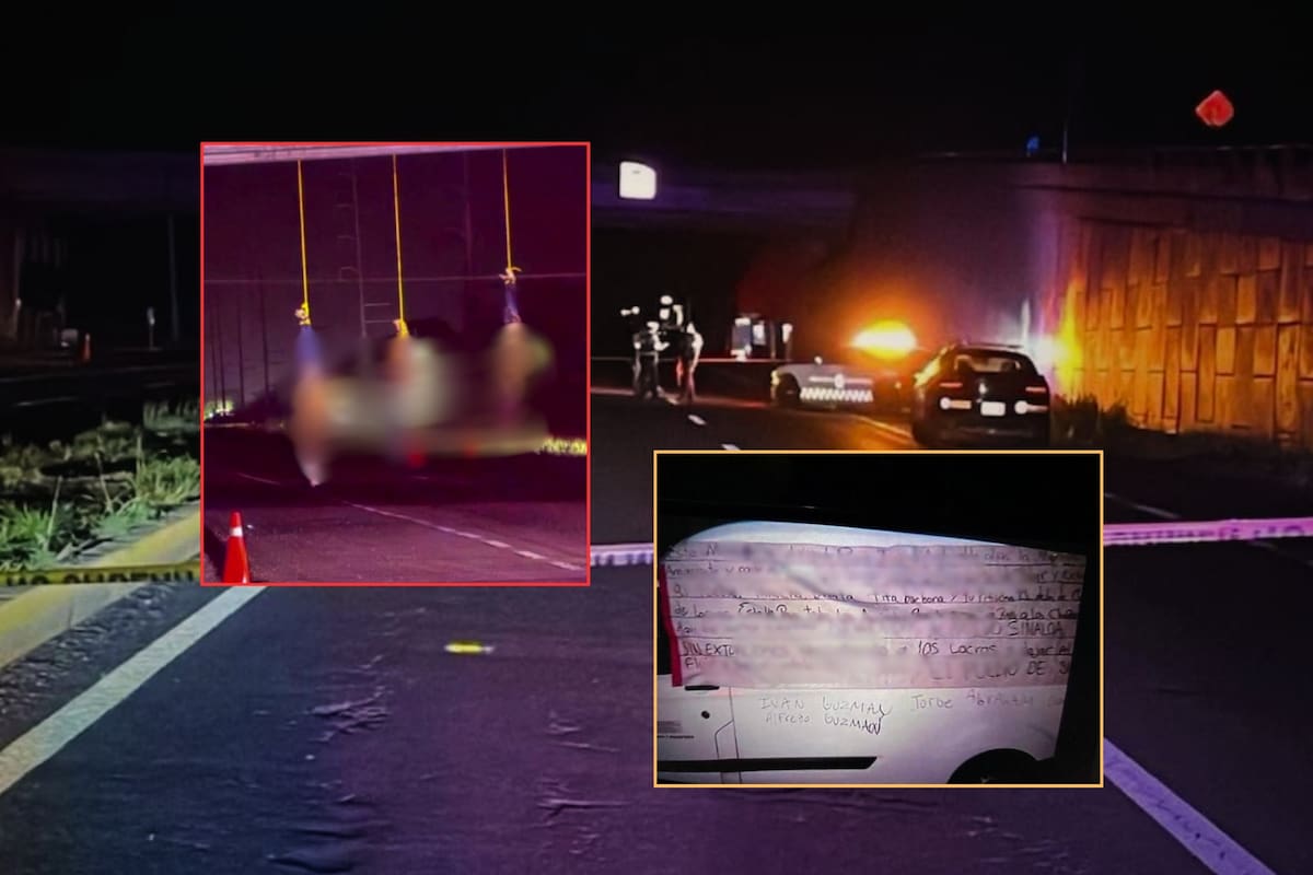 IMÁGENES FUERTES: Filtran fotos de los cadáveres hallados decapitados y colgados de pies y manos desde un puente en Sinaloa