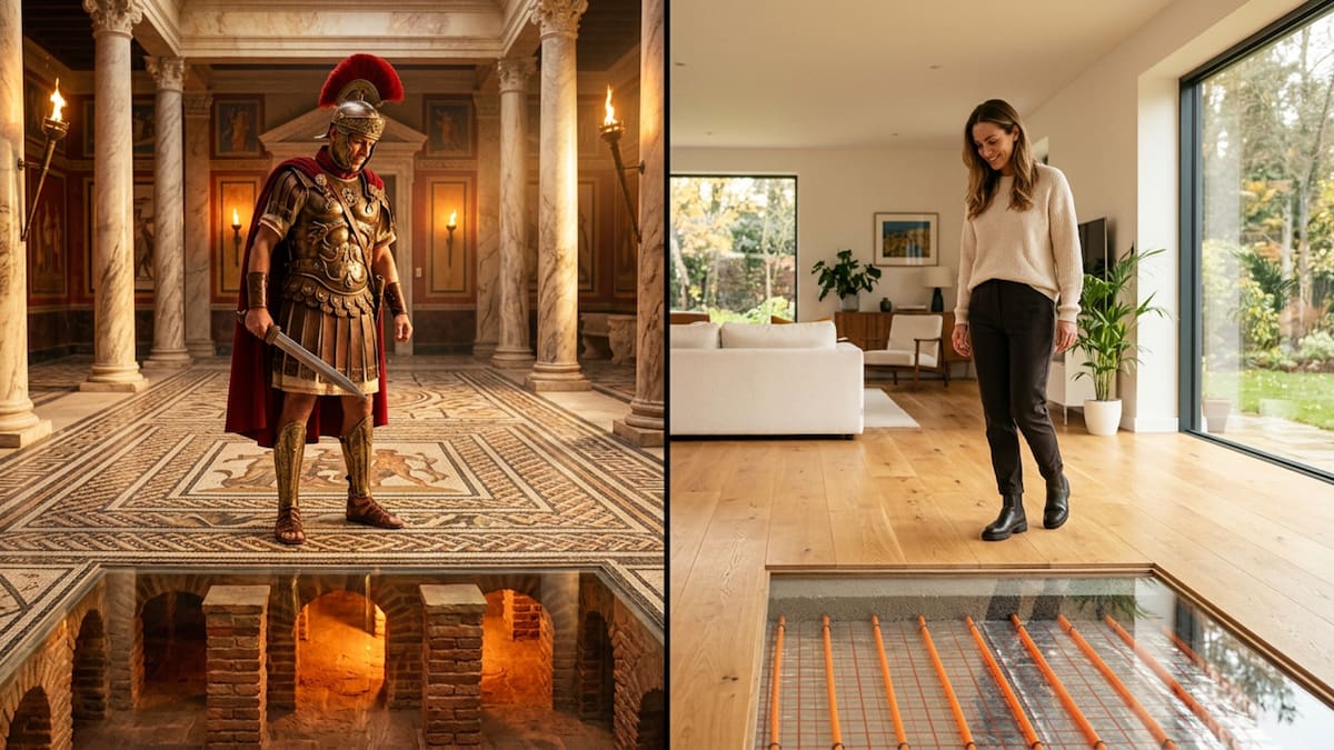 Los romanos inventaron la calefacción por suelo radiante hace 2,000 años con un sistema de aire caliente circulando bajo el piso que calentaba palacios, baños públicos y cuarteles militares en pleno invierno europeo y que hoy se comercializa como tecnología de lujo en las casas más modernas del mundo sin que casi nadie sepa que ya existía en la antigüedad