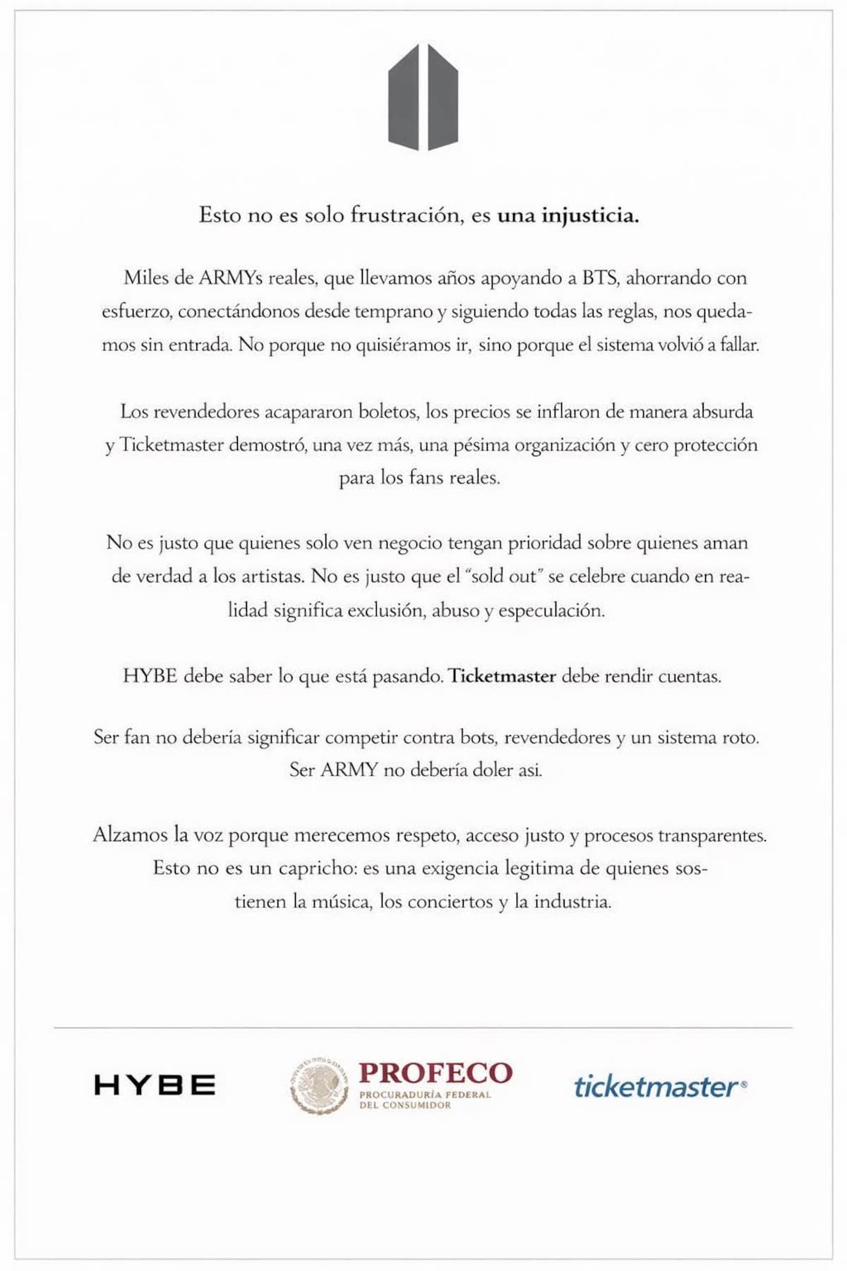 ARMYS denuncian irregularidades en la preventa exclusiva en línea | Cuenta de X: @@uselless48