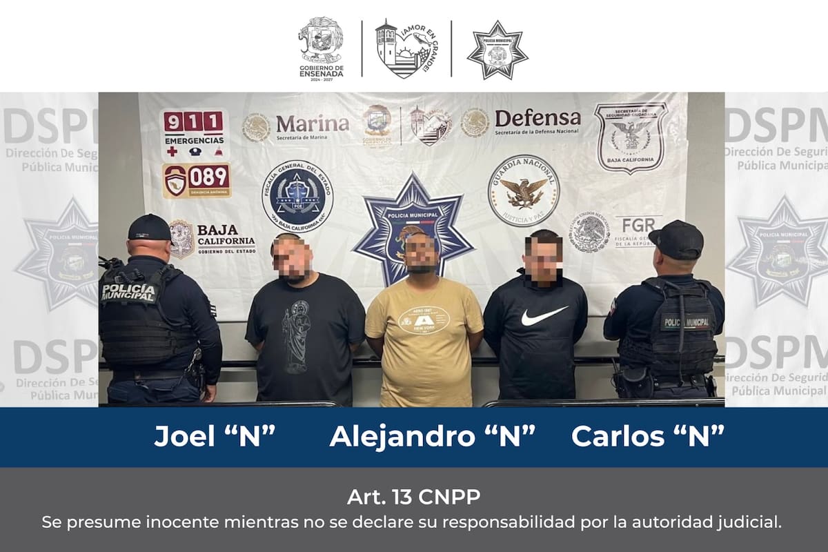 Detienen a tres hombres por presunta extorsión en Zona Centro de Ensenada