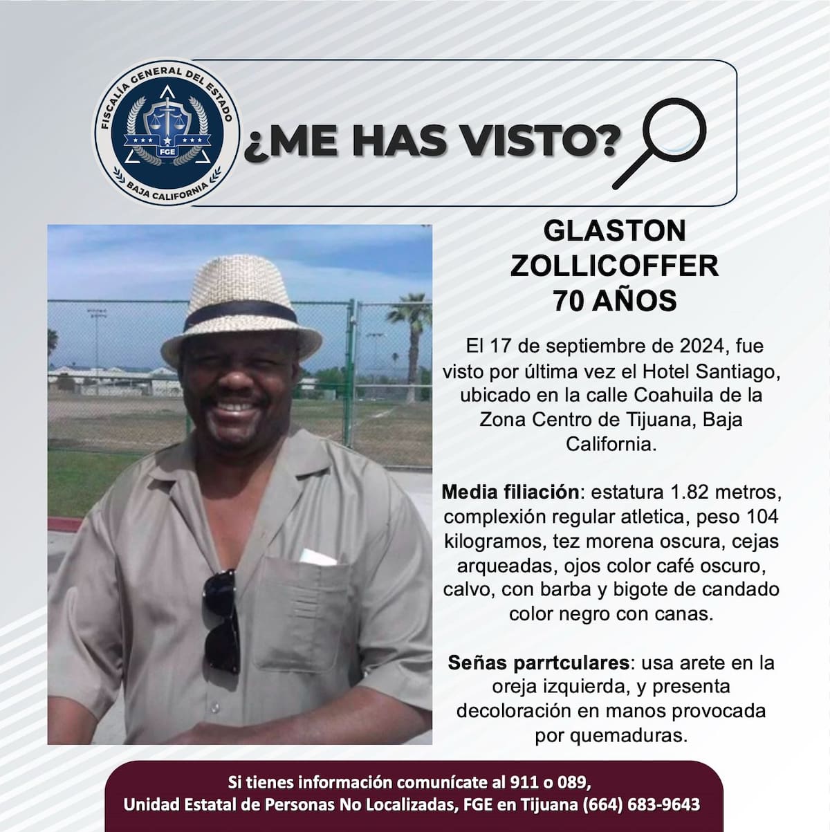 Glaston Zollicoffer fue visto por última vez el 17 de septiembre de 2024.