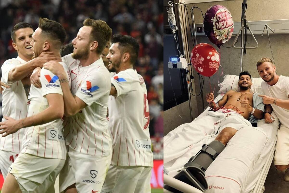'Tecatito' Corona recibe emotiva visita de Ivan Rakitic en el hospital, su compañero croata en Sevilla