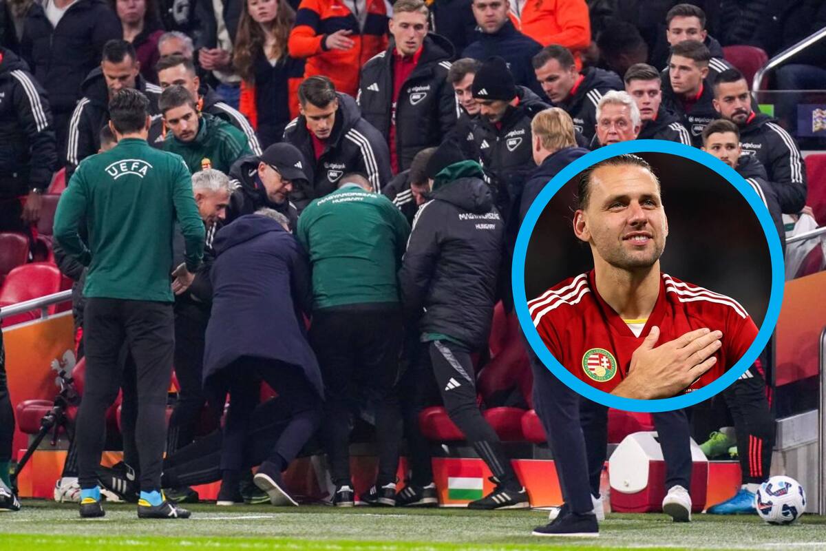 Ádám Szalai se desmaya durante el partido Países Bajos vs Hungría en la UEFA Nations League