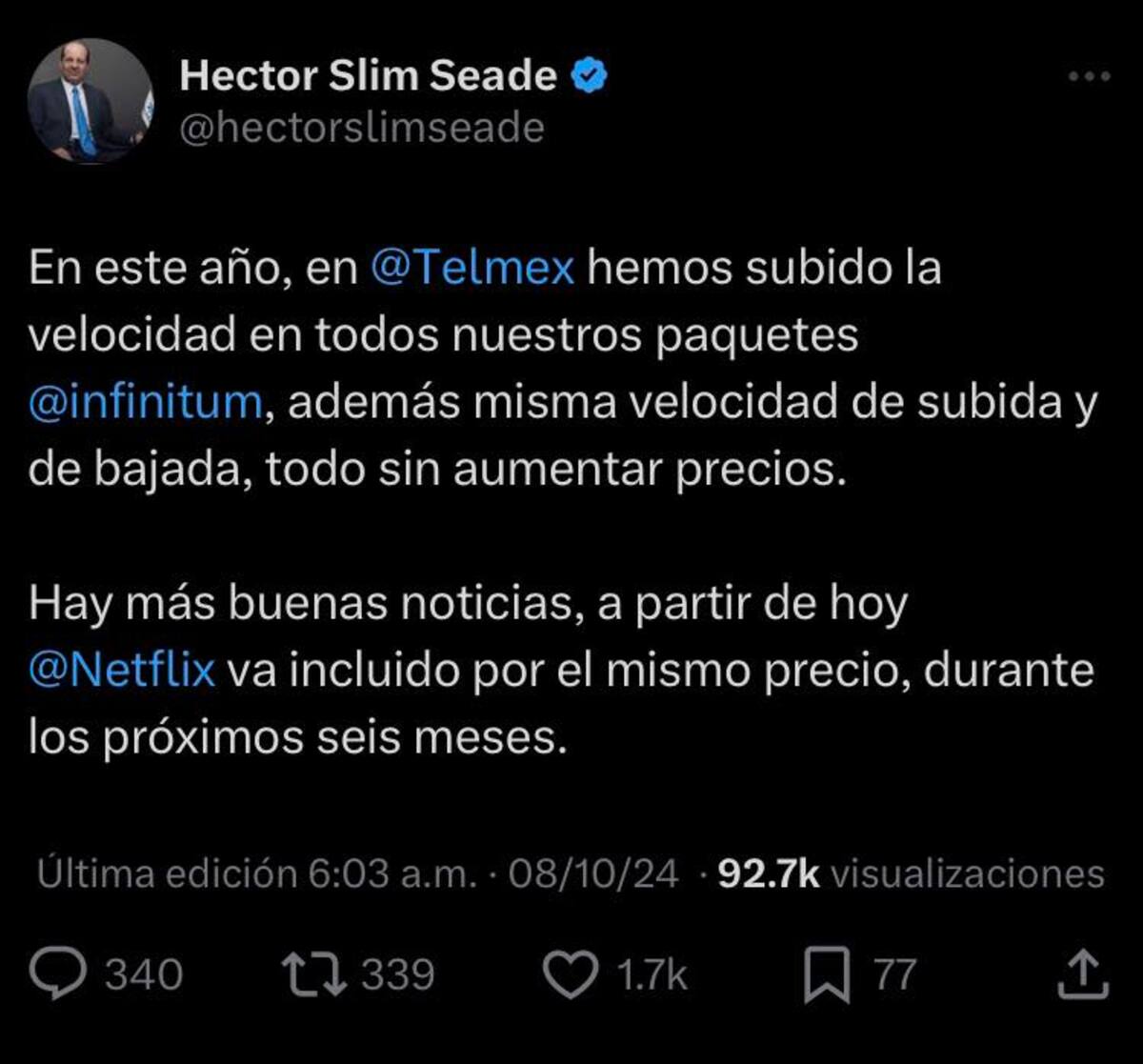 Además de subir la velocidad de subida y bajada en sus paquetes más económicos, Telmex anunció una oferta que incluye Netflix gratis.