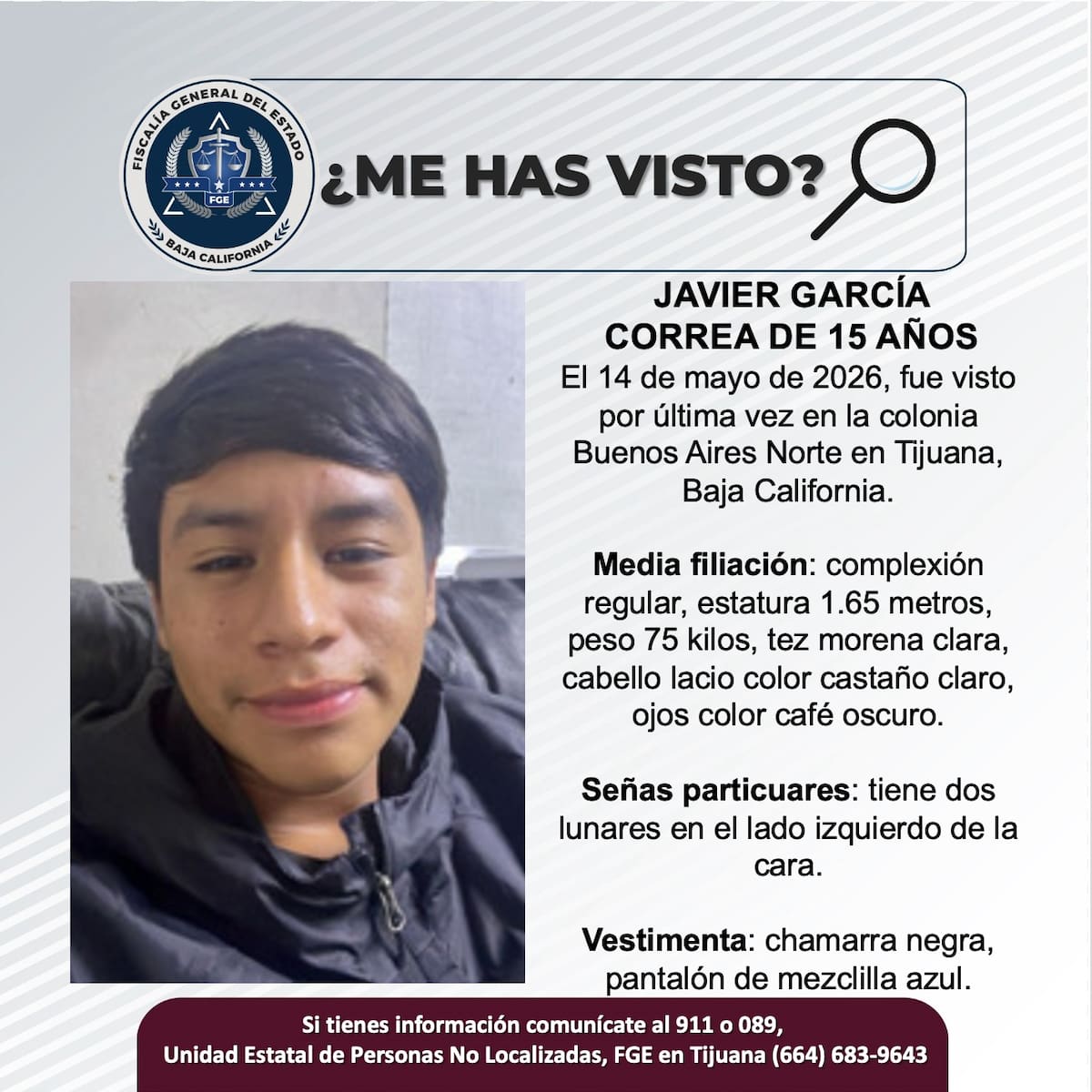 Fue visto por última vez el 14 de mayo de 2026.