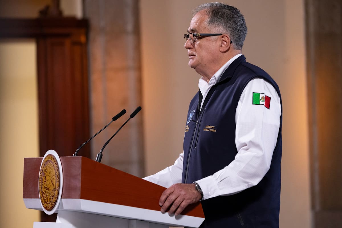 El almirante Juan José Padilla Olmos, director general del Grupo Aeroportuario de la Ciudad de México, anunció la firma de un convenio con la Semar y la FIFA para habilitar aeropuertos de Méxco como ‘Aeropuertos FIFA’. | Crédito: Presidencia
