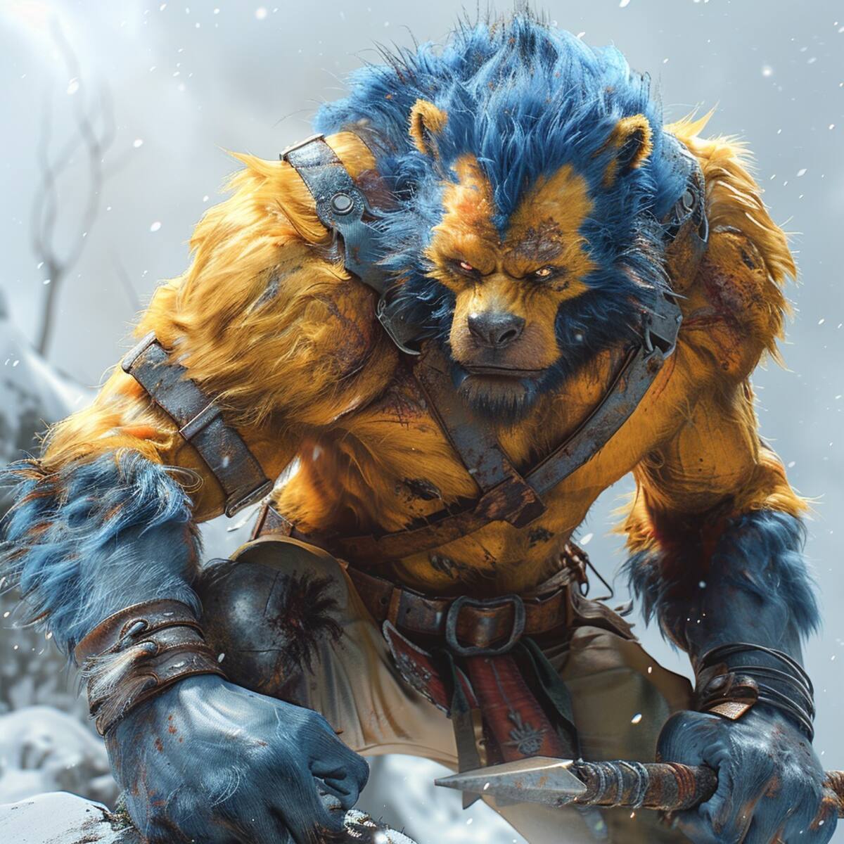 La visión única de la inteligencia artificial revela a Beast con un pelaje azul y amarillo, destacando su singularidad mutante.