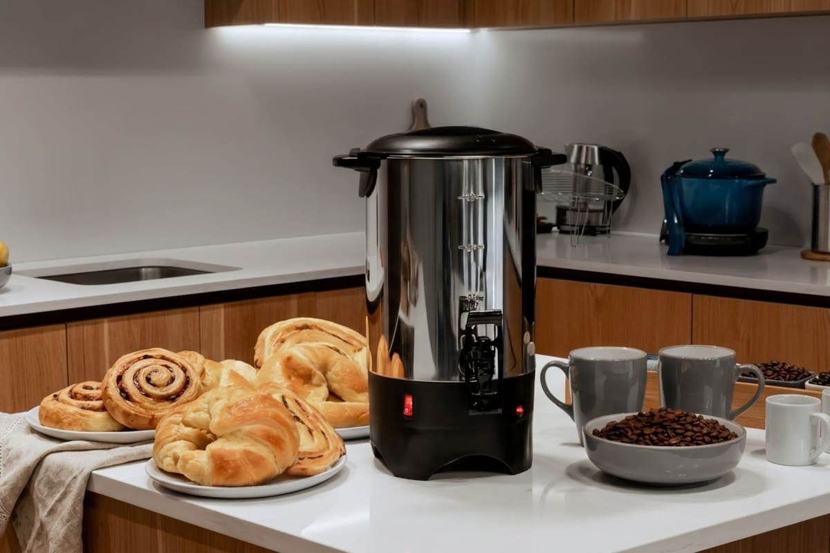 La cafetera percoladora SIGNA de 6 litros baja su precio un 40% en Mercado Libre, una rebaja útil para familias u oficinas que buscan preparar hasta 40 tazas de café rápido y sin filtros de papel