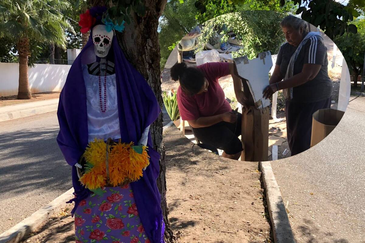Bellas catrinas decoran las calles de Cócorit; son elaboradas por mujeres de la comunidad