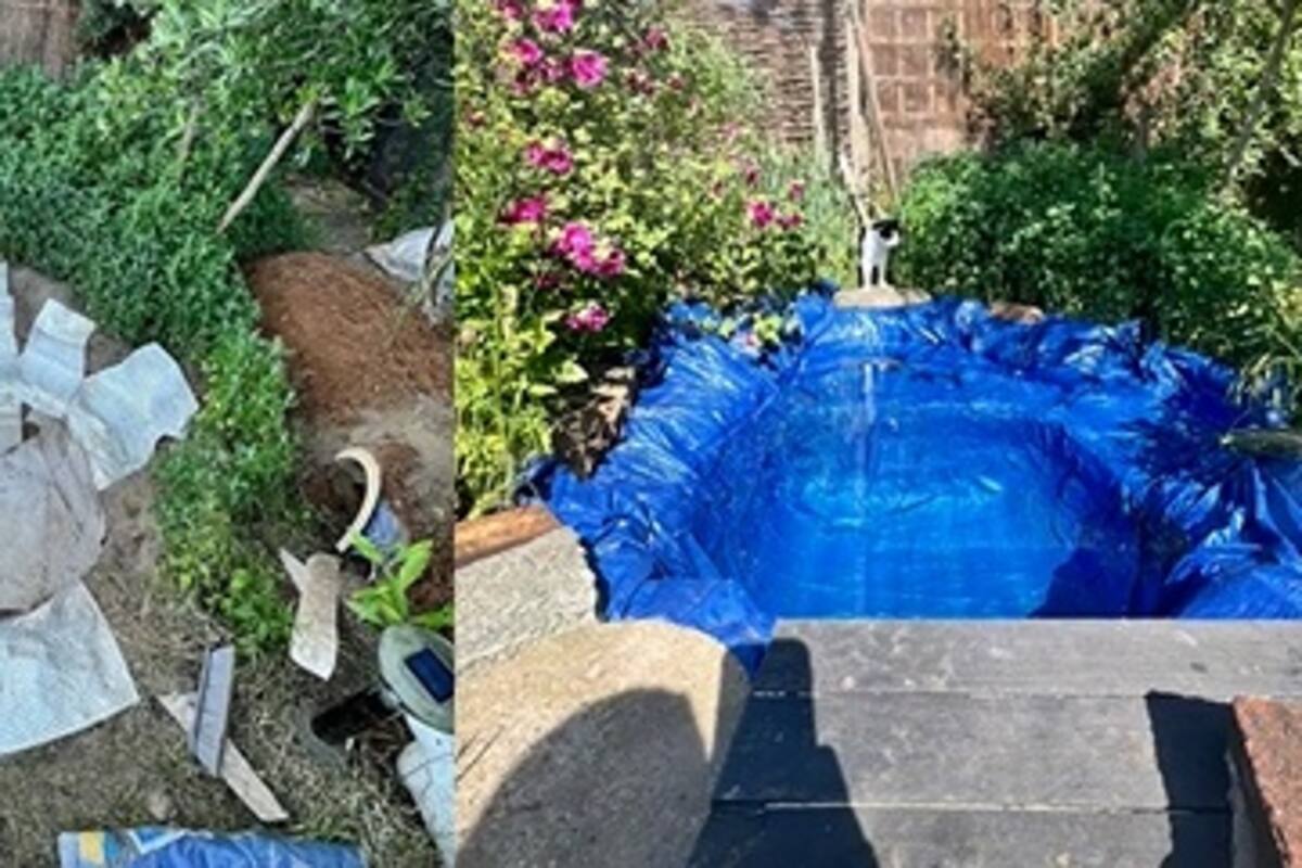 Mujer cava hoyo en su patio y hace una alberca casera