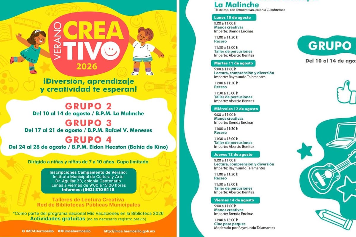 Invitan a niños de Hermosillo al Campamento de Verano Creativo 2026 en La Malinche; habrá talleres de arte, música, lectura y cine