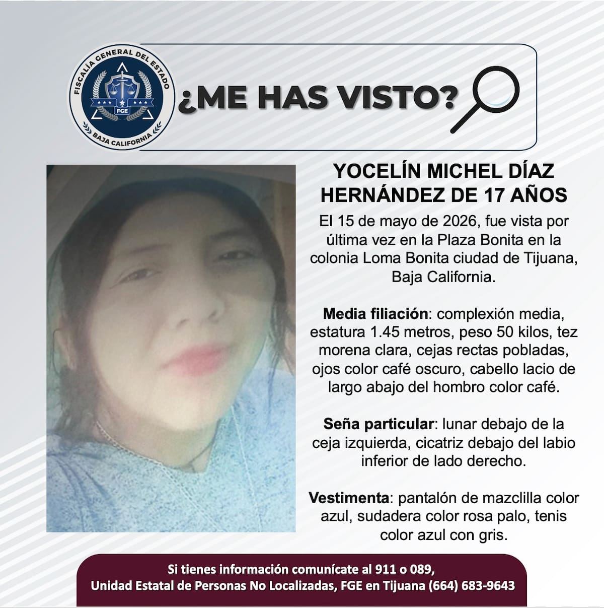 Fue vista por última vez el 15 de mayo de 2026