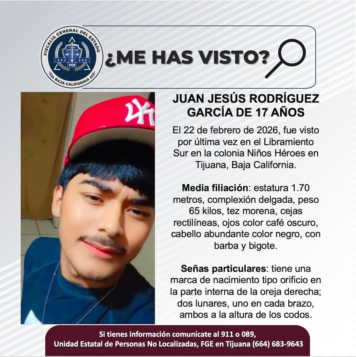 Fue visto por última vez el 22 de febrero de 2026.