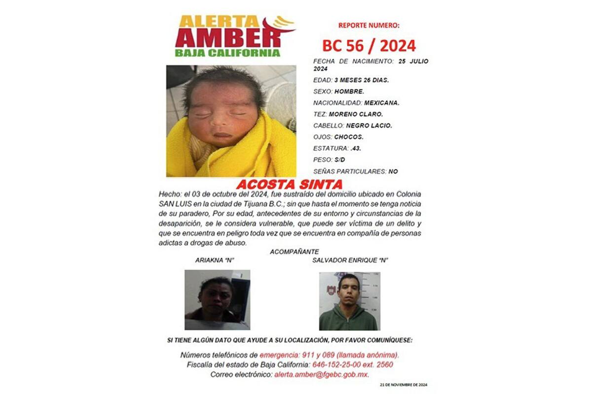 Activan Alerta Amber por desaparición de bebé de 3 meses
