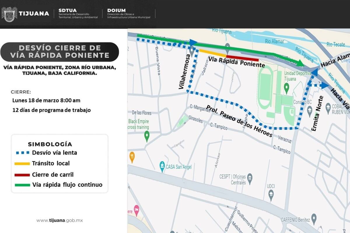 Cierre en Vía Rápida será por 12 días