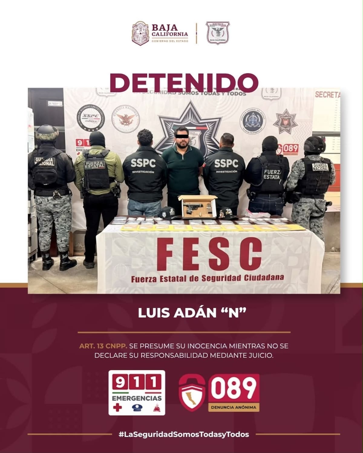 Detienen en Rosarito a hombre señalado por homicidio y crimen organizado. Cortesía