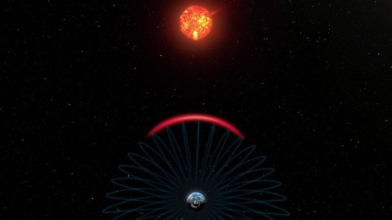 La reacción del campo magnético terrestre a la eyección de partículas desde el Sol. Foto: ESA.