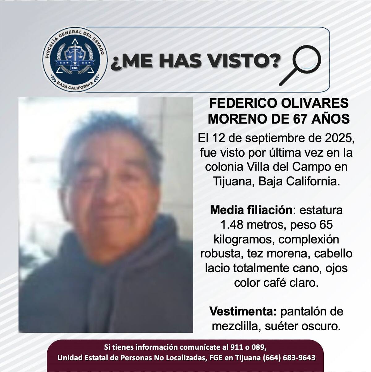 Fue visto por última vez el 12 de septiembre de 2025.