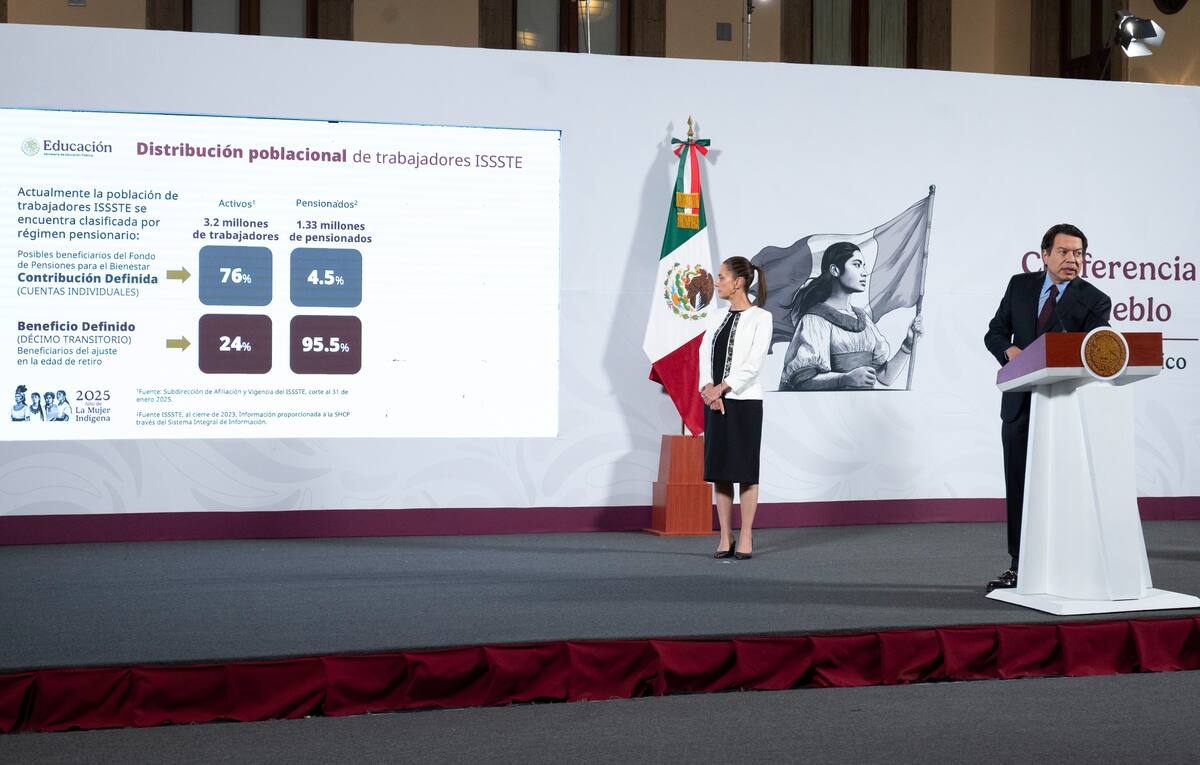 Mario Delgado, titular de la SEP, habló sobre el retiro de la Ley ISSSTE en la "Conferencia del Pueblo" de la presidenta Claudia Sheinbaum. | Crédito: Presidencia