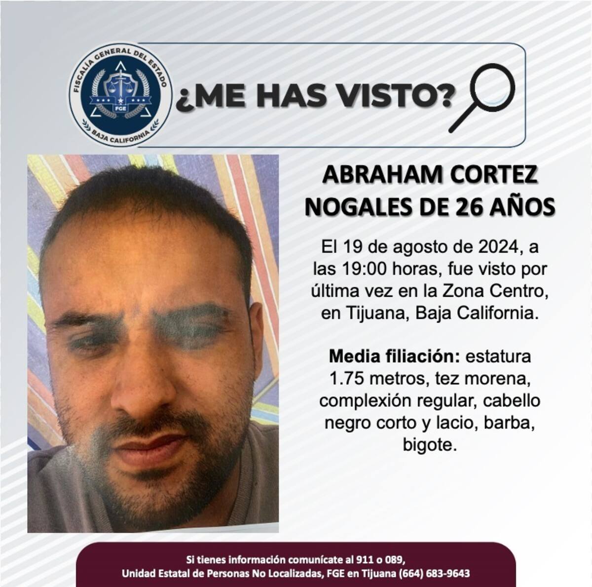 Fue visto por última vez el 19 de agosto de 2024.